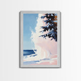 Ocean Wave, Coastal Scene, Nature Art, Framed Canvas Print, Beach Wall Art, Blue and Pink Painting, Serene Seascape, Contemporary Decor