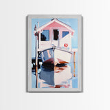Boat Dock, Harbor Scene, Nautical Home Art, Coastal Wall Decor, Framed Canvas Print, Minimalist Beach Art, Modern Painting, Boho Art