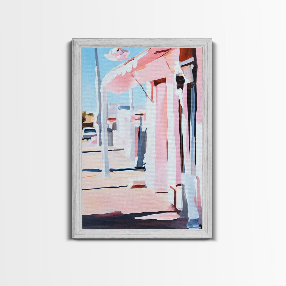 Sunset Street, Pastel Cityscape, Framed Canvas Print, Urban Decor, Impressionist Wall Art, Warm Color Palette, Stylish Living Space