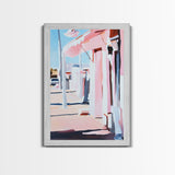 Sunset Street, Pastel Cityscape, Framed Canvas Print, Urban Decor, Impressionist Wall Art, Warm Color Palette, Stylish Living Space