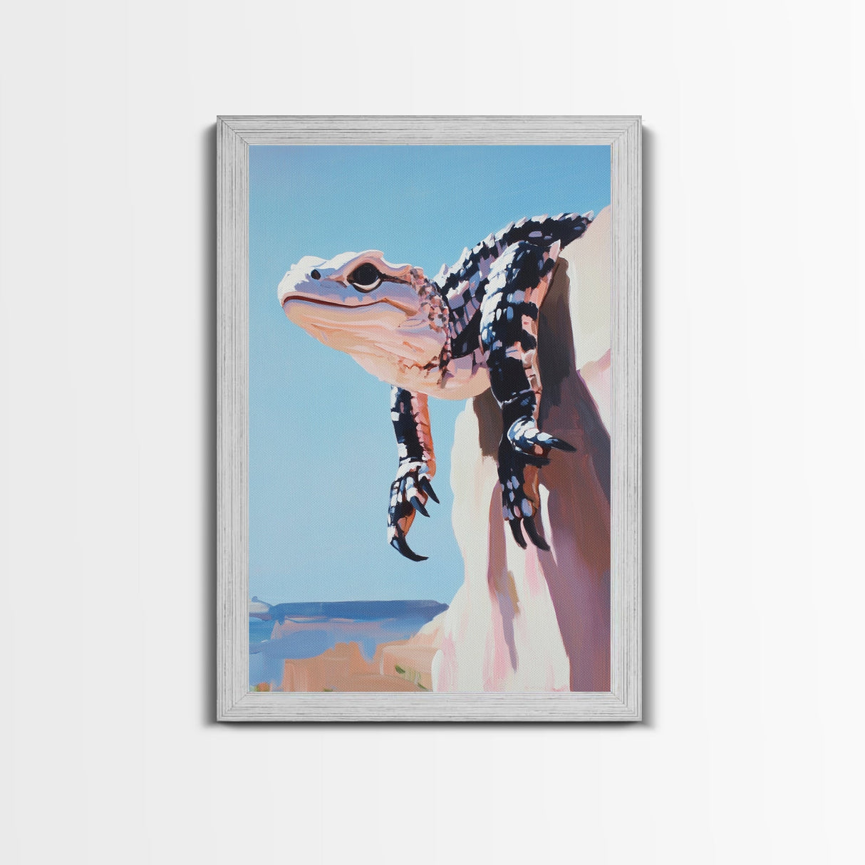 Lizard on Rock, Desert Wildlife, Framed Canvas Print, Nature Wall Art, Bold Animal Painting, Southwest Decor, Reptile Lover Gift, Statement Piece