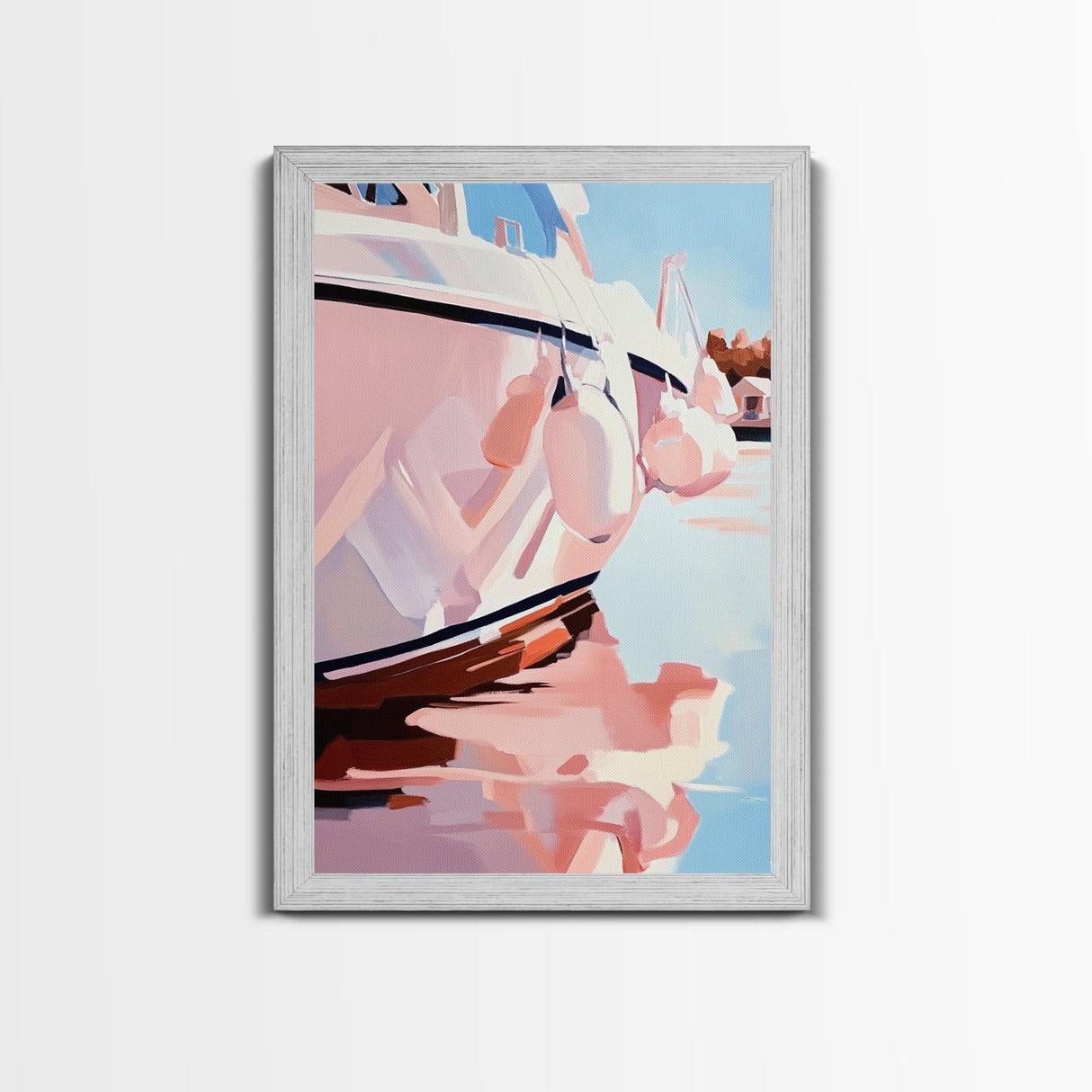Coastal, Boat, Reflection, Nautical, Framed Canvas Print, Modern Wall Art, Minimalist Decor, Ocean Wall Art, Living Room Artwork, Beach Aesthetic