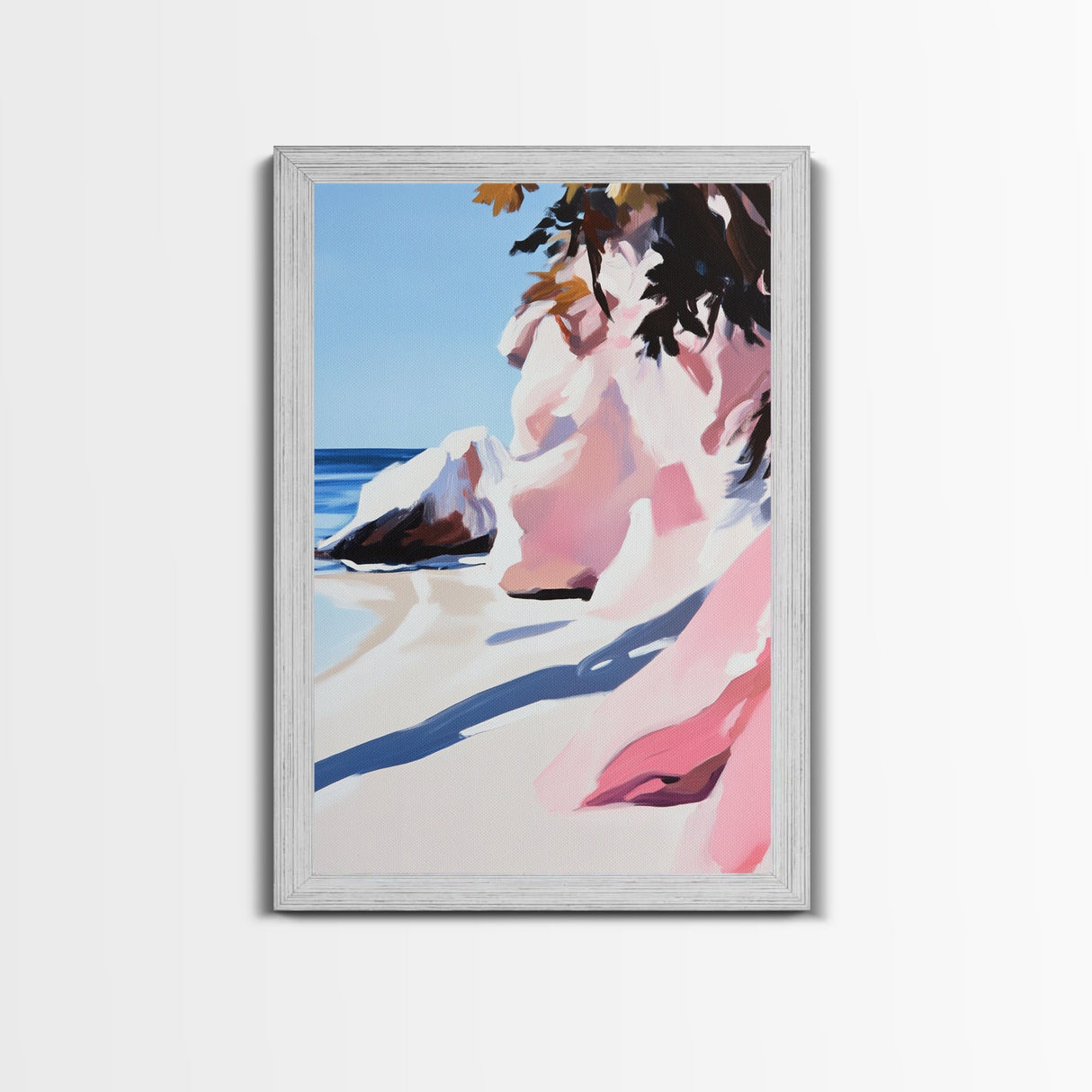 Seaside, Cliffs, Tranquil, Blue, Framed Canvas Print, Modern Landscape Art, Ocean View Artwork, Relaxing Wall Art, Living Room Coastal Print
