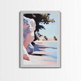 Shoreline, Sunset, Shadows, Warm, Framed Canvas Print, Seascape Wall Art, Boho Beach Decor, Ocean Sunset Artwork, Coastal Home Aesthetic