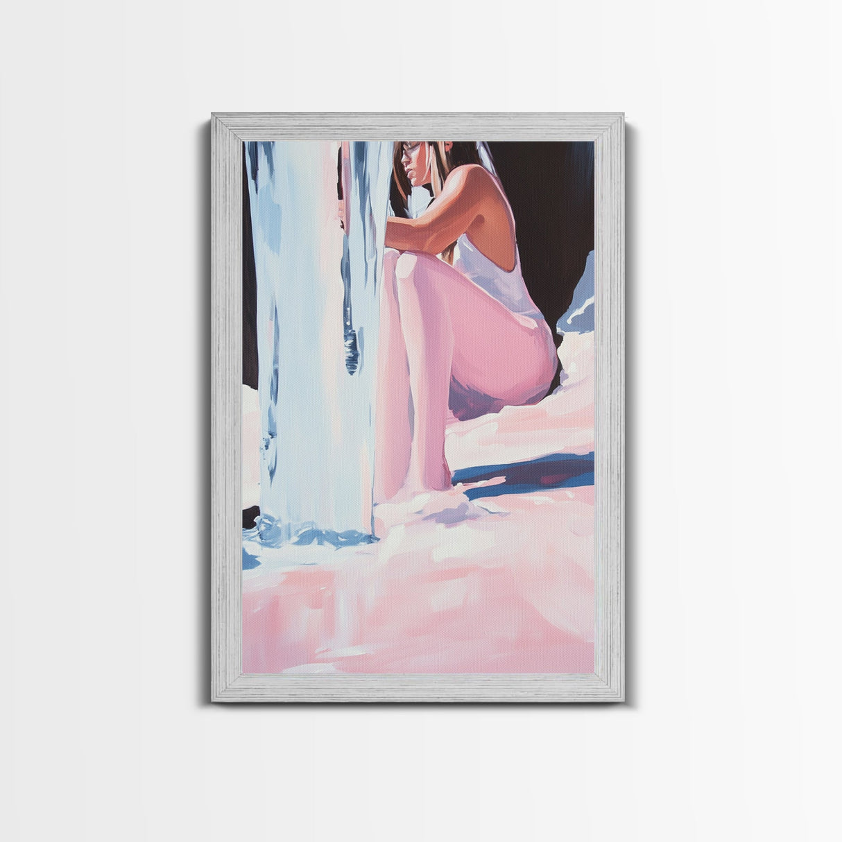 Girl Sitting, Reflective Mood, Canvas Print, Emotional Artwork, Modern Aesthetic, Contemporary Art, Minimalist Wall Art, Bedroom Decor