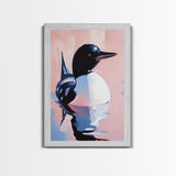 Reflection Loon, Tranquil Wildlife Painting, Rustic Lake House Wall Art, Framed Canvas Print, Nature Retreat, Cabin Aesthetic