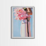Pink Floral Bouquet, Romantic Flower Painting, Soft Pastel Aesthetic, Framed Canvas Print, Feminine Wall Art, Bedroom Decor, Modern Art