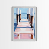 Seaside Pier View, Minimalist Coastal Painting, Tranquil Ocean Scene, Framed Canvas Print, Nautical Wall Decor, Beach House Art, Serene Living Room Art