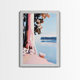 Lake View, Coastal Wall Art, Pastel Landscape, Minimalist Print, Framed Canvas Print, Beach House Decor, Bedroom Aesthetic