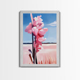 Pink Wildflower, Country Landscape, Nature Scene, Rustic Home Decor, Farmhouse Art, Spring Aesthetic, Framed Canvas Print, Entryway