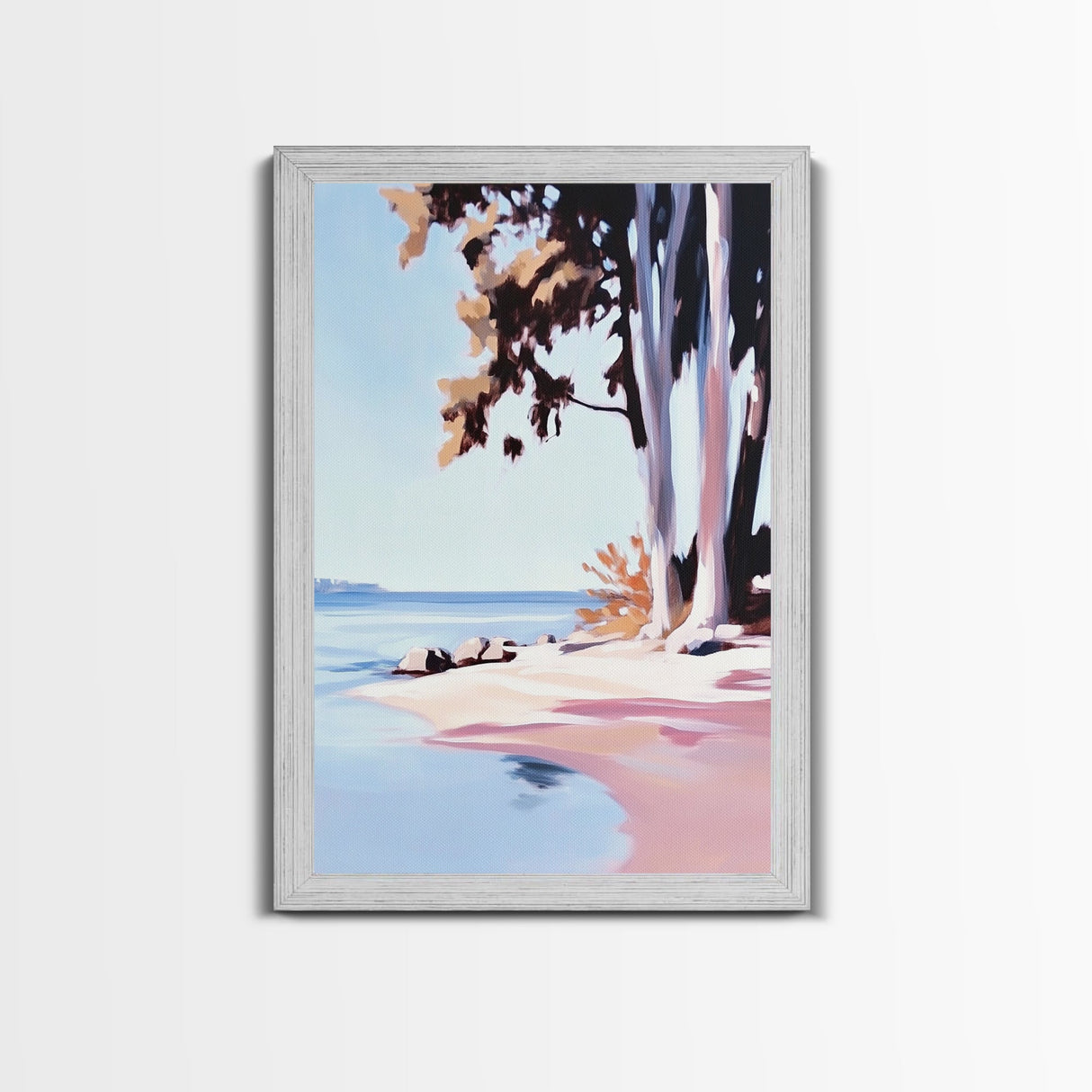 Coastal Serenity, Beach Landscape, Blue Ocean, Framed Canvas Print, Minimalist Wall Art, Modern Decor, Living Room Art, Ocean Scene