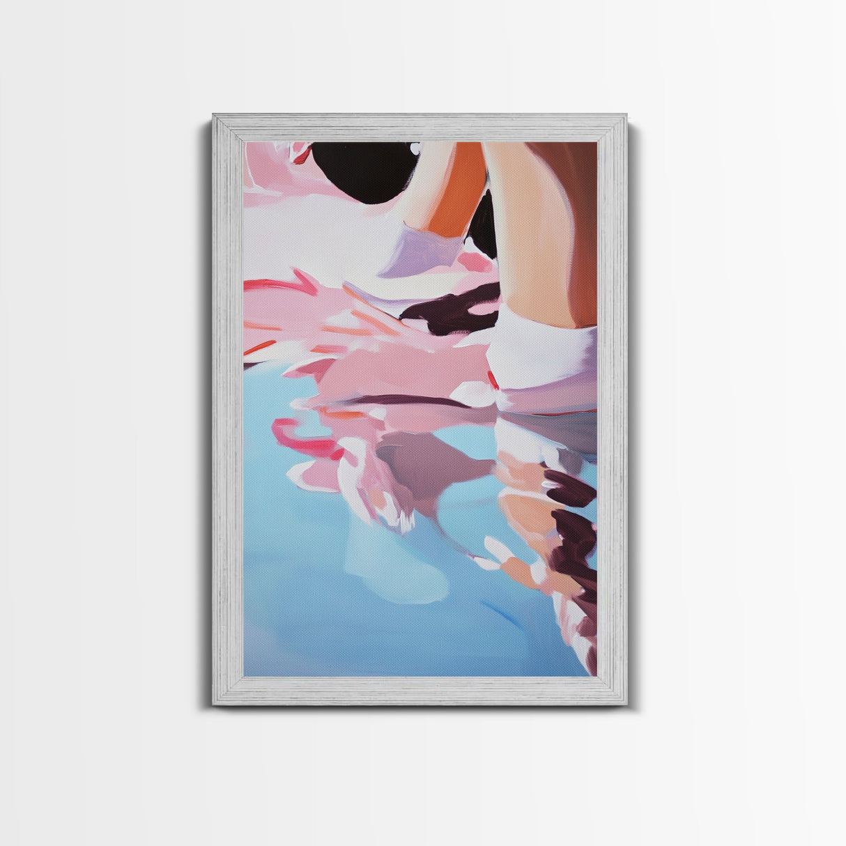 Dreamy Reflections, Surreal Water Art, Blue and Pink Painting, Modern Abstract Decor, Bedroom Wall Art, Framed Canvas Print