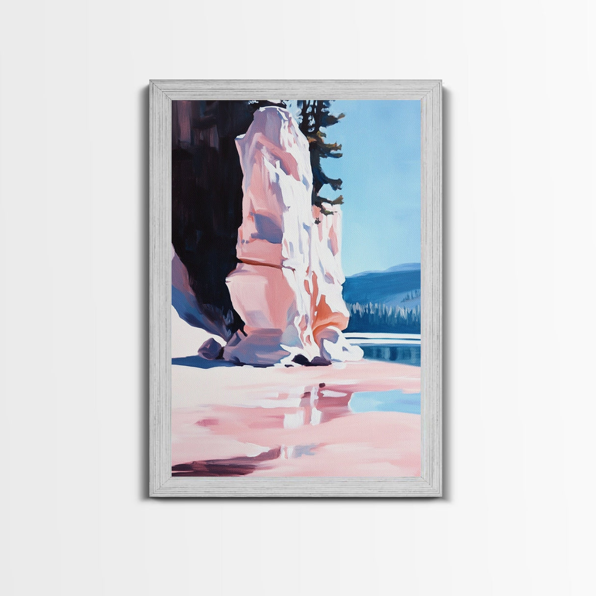 Cliffside Serenity, Nature Landscape, Scenic Artwork, Soft Color Palette, Outdoor Inspired, Framed Canvas Print, Bedroom Wall Art
