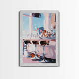 Chic Bar Scene, Modern Art, Cozy Atmosphere, Framed Canvas Print, Minimalist Wall Art, Contemporary Home Decor, Dining Room Artwork