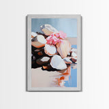 Seashell Collection, Beach Treasures, Coastal Aesthetic, Nautical Wall Art, Framed Canvas Print, Ocean Decor, Living Room Artwork