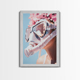 Floral Diver, Surreal Art, Feminine Ocean Wall Art, Beach House Decor, Dreamy Coastal Aesthetic, Pastel Tones, Canvas Print