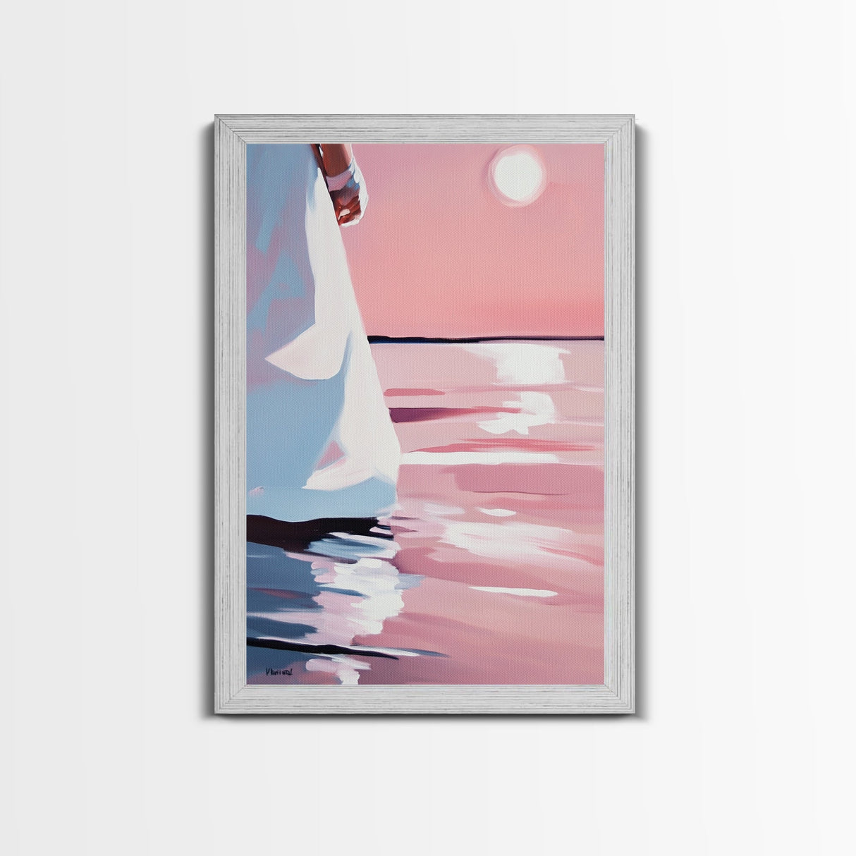 Sunset Reflection, Ocean Wall Art, Romantic Aesthetic, Beach Lover Gift, Pastel Painting, Canvas Print, Living Room Wall Art