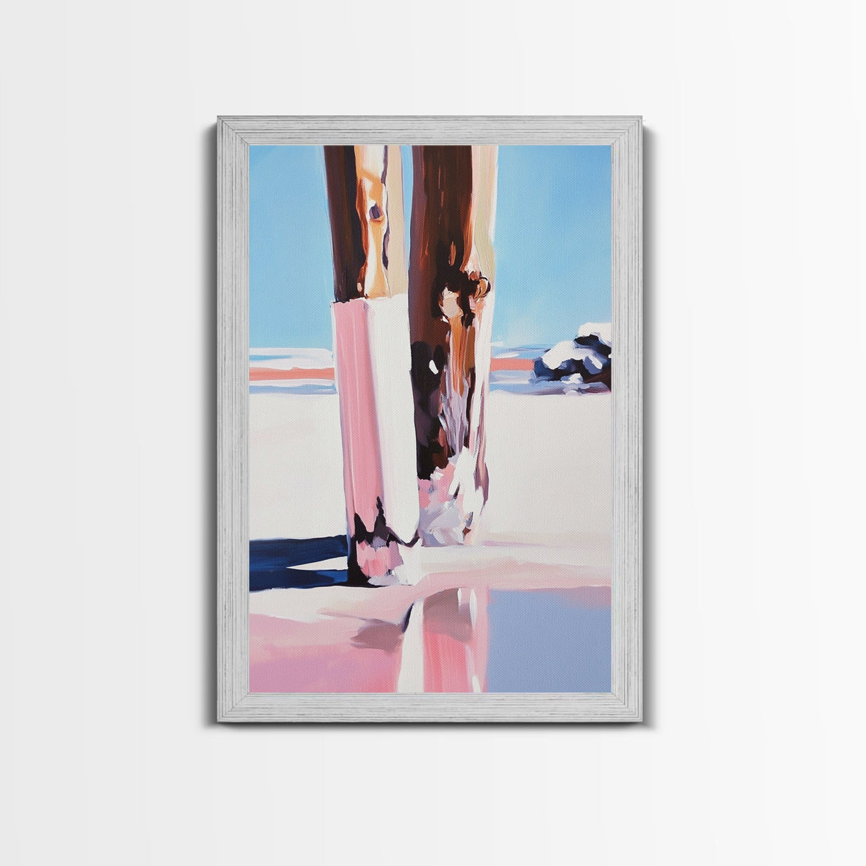 Wooden Pilings, Nautical Seaside Art, Framed Canvas Print, Coastal Minimalist Decor, Beach House Painting, Rustic Ocean Artwork