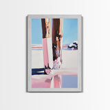Wooden Pilings, Nautical Seaside Art, Framed Canvas Print, Coastal Minimalist Decor, Beach House Painting, Rustic Ocean Artwork