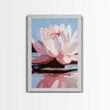 Lotus, Water Lily, Tranquil Nature Art, Framed Canvas Print, Zen Floral Wall Decor, Soft Pastel Painting, Botanical Art, Spa Wall Art