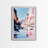 Canyon River, Reflection, Rocks, Framed Canvas Print, Nature Wall Art, Western Decor, Living Room Art, Minimalist Landscape, Boho Art
