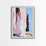Woman, White Dress, Desert, Framed Canvas Print, Feminine Wall Art, Boho Aesthetic, Wanderlust Decor, Bedroom Wall Art, Travel Art