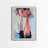 Pink Scarf, Fashion Illustration, Cozy Autumn Art, Feminine Style, Framed Canvas Print, Modern Wall Art, Soft Aesthetic, Unique Gift
