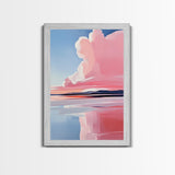 Lakeside Reflection, Calm Water Art, Serene Landscape, Pink and Blue Painting, Boho Minimalist Decor, Framed Canvas Print, Gift Idea