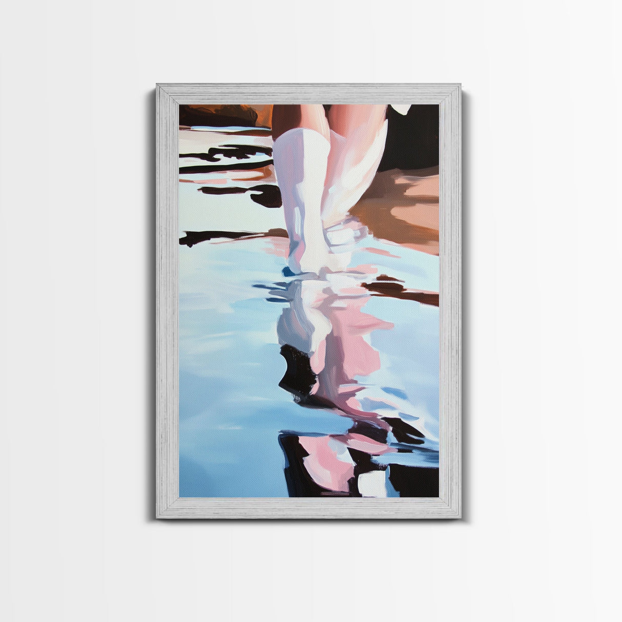 Reflection Water Art, Abstract Fashion Painting, Coastal Style, Feminine Minimalist Print, Framed Canvas Print, Entryway Wall Art