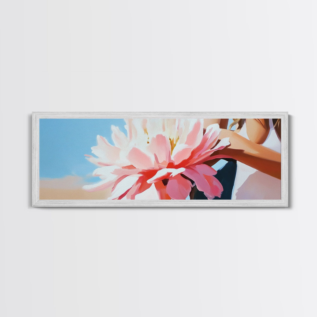Floral Elegance, Boho Wall Art, Feminine Aesthetic, Framed Canvas Print, Soft Pink Flowers, Minimalist Home Decor, Bedroom Artwork