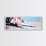 Pink Flowers, Framed Canvas Print, Floral Wall Art, Desert Artwork, Boho Aesthetic, Modern Home Decor, Bedroom Art, Nature Painting