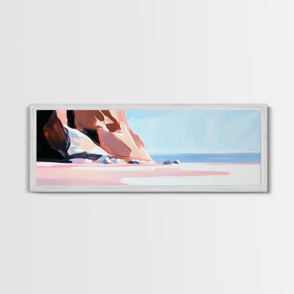 Cliffside View, Blue Sea, Framed Canvas Print, Coastal Landscape, Minimalist Art, Nature Wall Art, Boho Home Decor, Summer Aesthetic