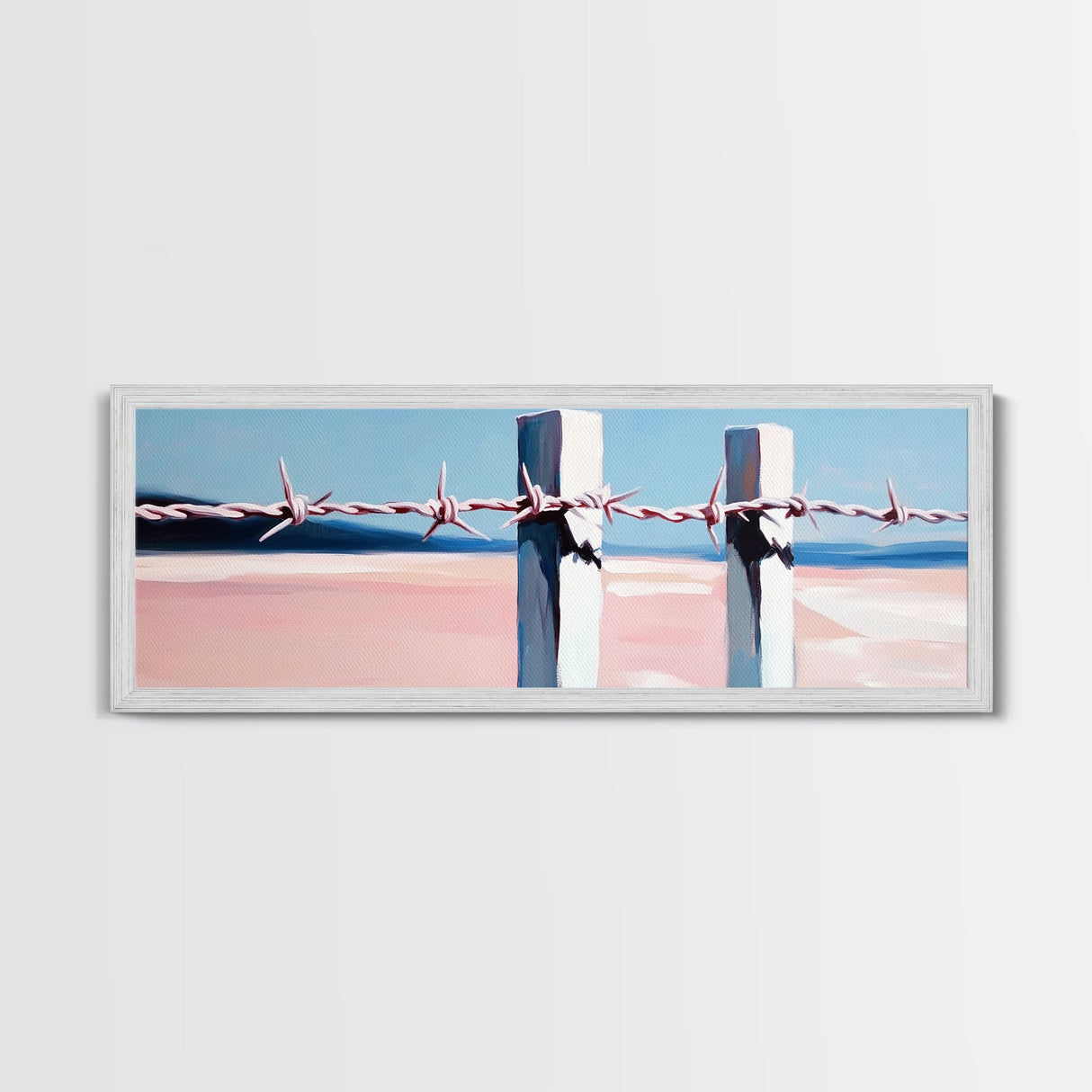 Beach Fence, Coastal Barrier, Ocean Landscape, Framed Canvas Print, Minimalist Seaside Art, Nautical Wall Decor, Summer Home Artwork