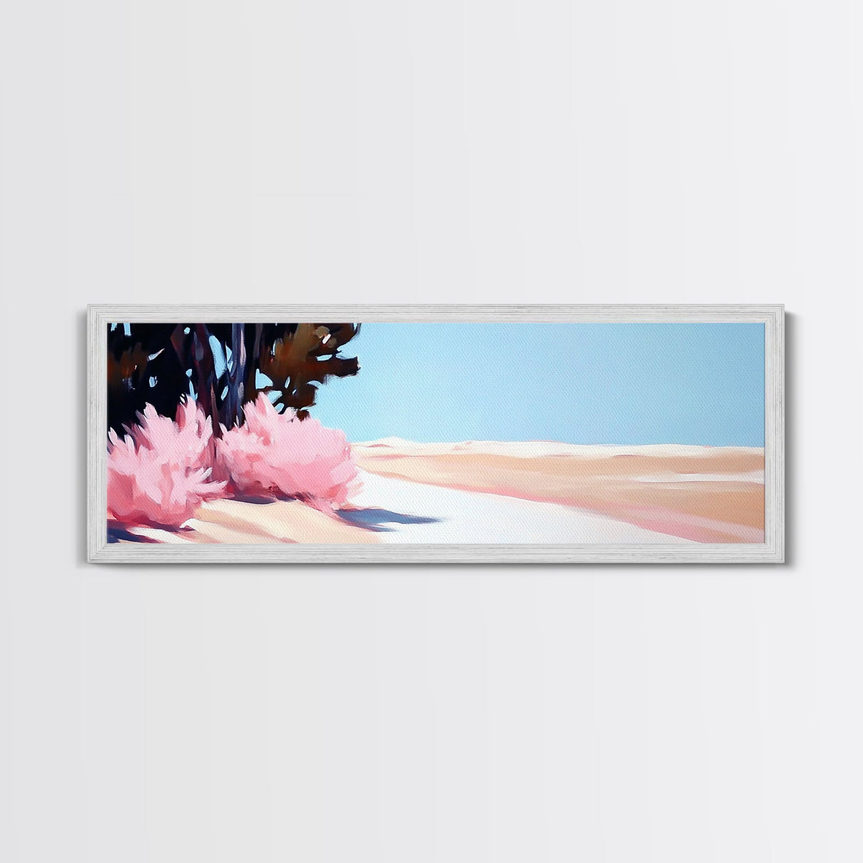 Desert Bloom, Minimalist Landscape, Soft Pastel Art, Tranquil Nature Scene, Canvas Print, Living Room Wall Art, Modern Boho Decor