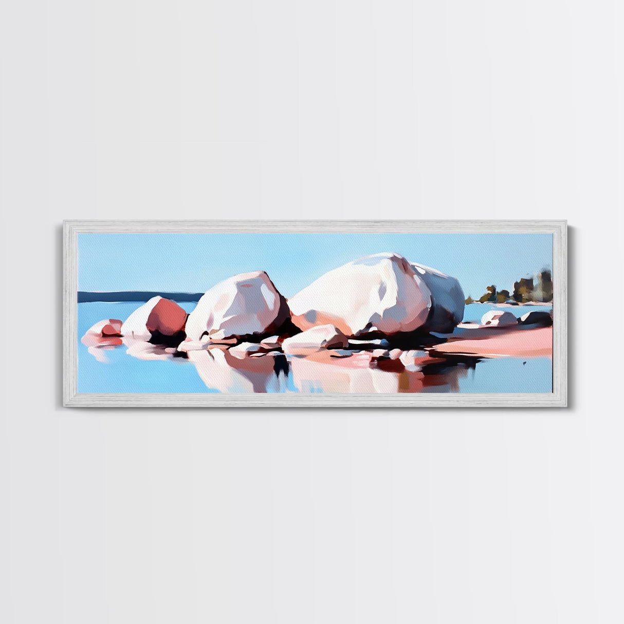Large Rocks, Water Reflection, Serene Nature, Canvas Print, Minimalist Wall Art, Earthy Home Decor, Neutral Landscape, Modern Aesthetic