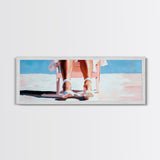 Woman Relaxing, Beach Chair Art, Coastal Summer Scene, Framed Canvas Print, Minimalist Boho Decor, Serene Seaside Home Artwork