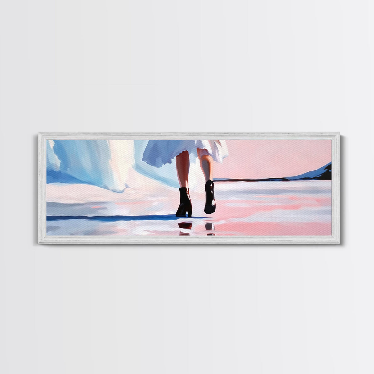 Fashion Walk, Chic Modern Art, Feminine Aesthetic, Pastel Wall Decor, Dreamy Reflections, Stylish Home Design, Framed Canvas Print