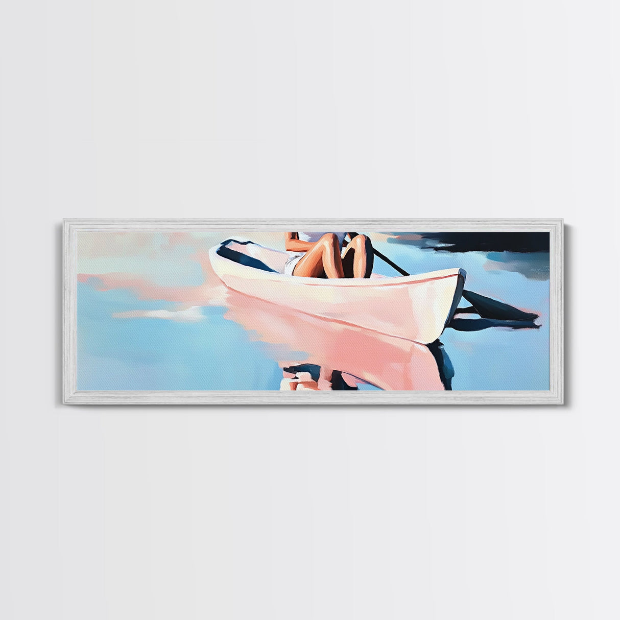 Kayak Adventure, Minimalist, Coastal Wall Art, Boho Home Decor, Blue and Pink, Modern Beach Art, Canvas Print, Nautical Aesthetic