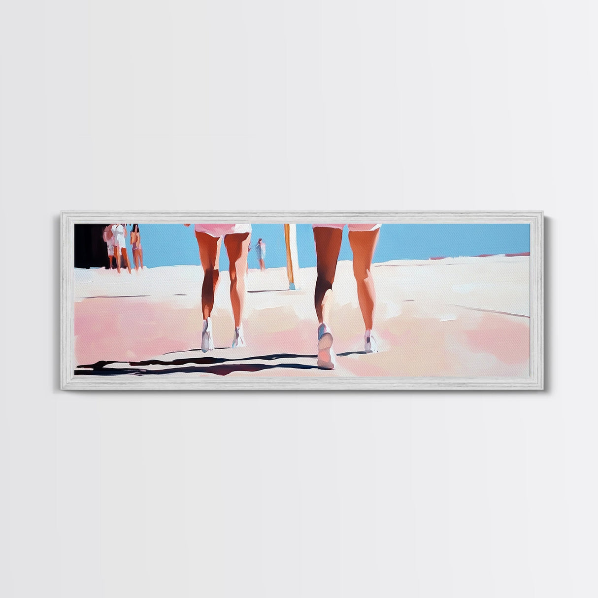 Walking On Sand, Beach Art, Summer Aesthetic, Coastal Canvas Print, Living Room Wall Art, Minimalist Art, Pastel Home Decor