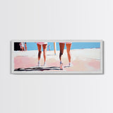 Walking On Sand, Beach Art, Summer Aesthetic, Coastal Canvas Print, Living Room Wall Art, Minimalist Art, Pastel Home Decor