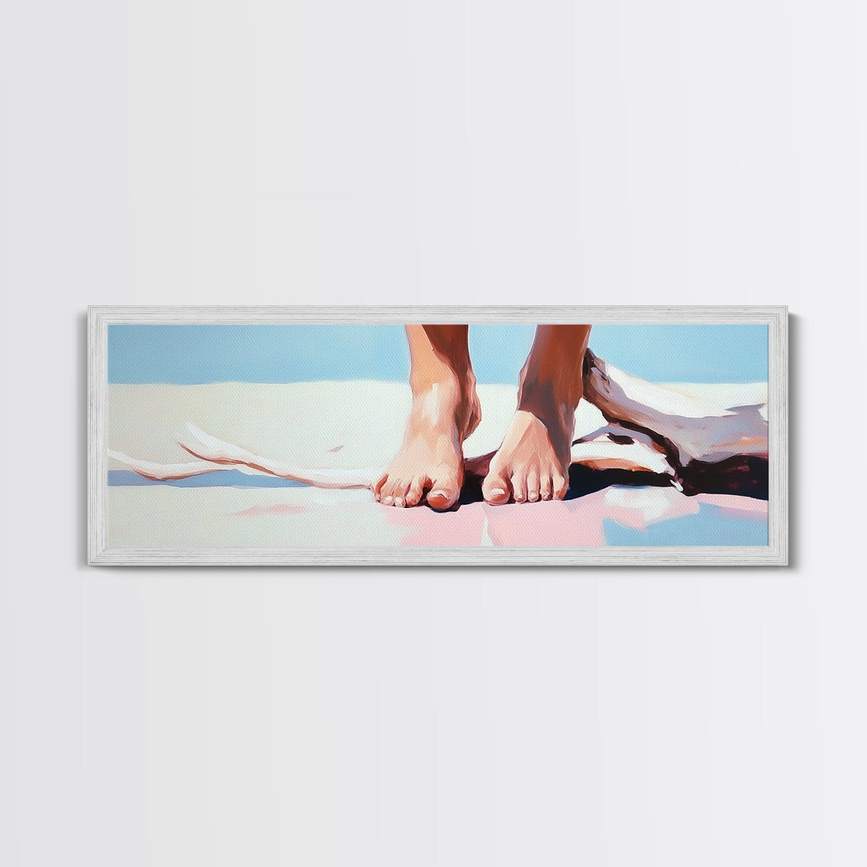 Barefoot Beach, coastal boho wall art, summer relaxation print, modern ocean decor, minimalist nature artwork, framed canvas print