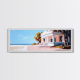 Beach House, Coastal Art, Modern Seascape, Framed Canvas Print, Living Room Wall Art, Pastel Ocean, Minimalist Decor, Nautical Home