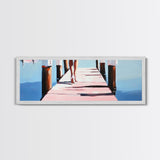 Walking on Dock, Waterfront Scene, Coastal Style, Framed Canvas Print, Minimalist Wall Art, Nautical Decor, Light and Airy Art