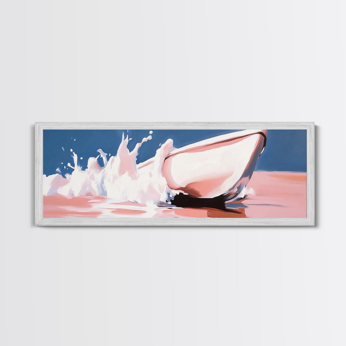 Boat Splash, Ocean Motion, Nautical Art, Framed Canvas Print, Coastal Wall Decor, Relaxing Beach Scene, Minimalist Seascape