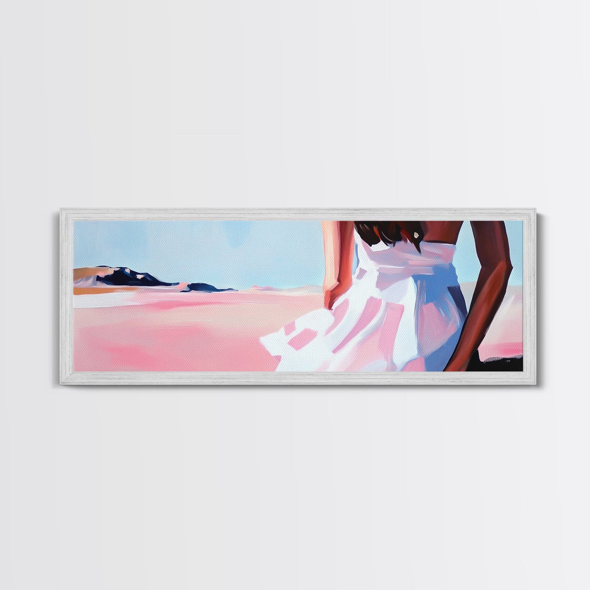 Flowing Dress, Desert Beauty, Feminine Elegance, Framed Canvas Print, Modern Wall Art, Soft Boho Decor, Romantic Pastel Artwork