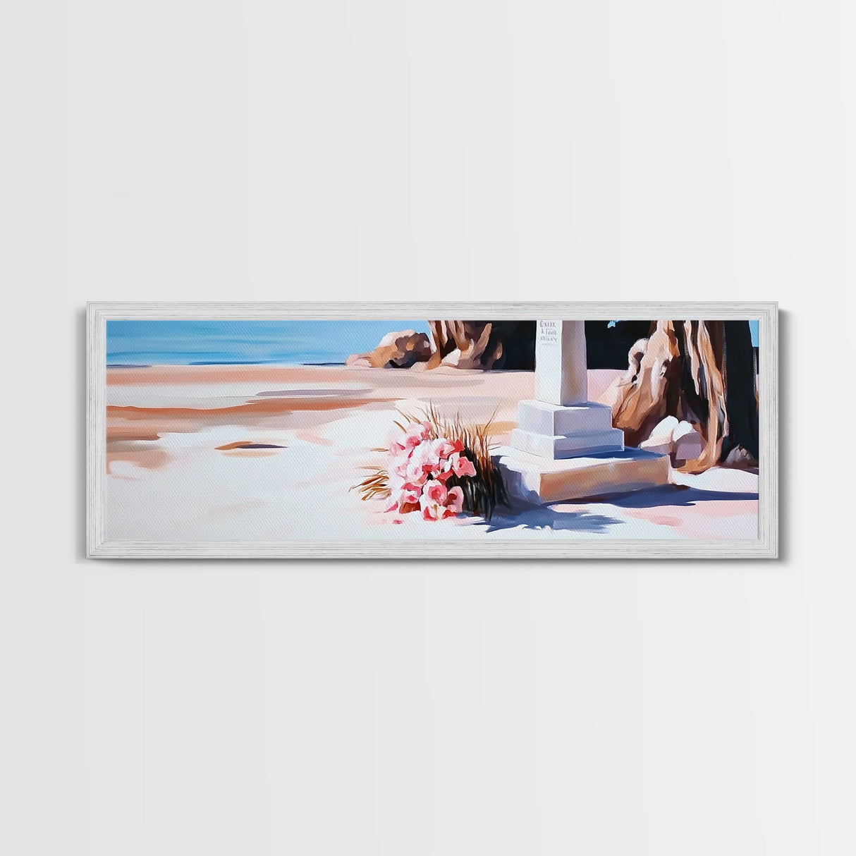 Memorial, Flowers, Beach, Canvas Print, Coastal Landscape Art, Minimalist Seaside Artwork, Tranquil Decor, Living Room or Office Wall Art