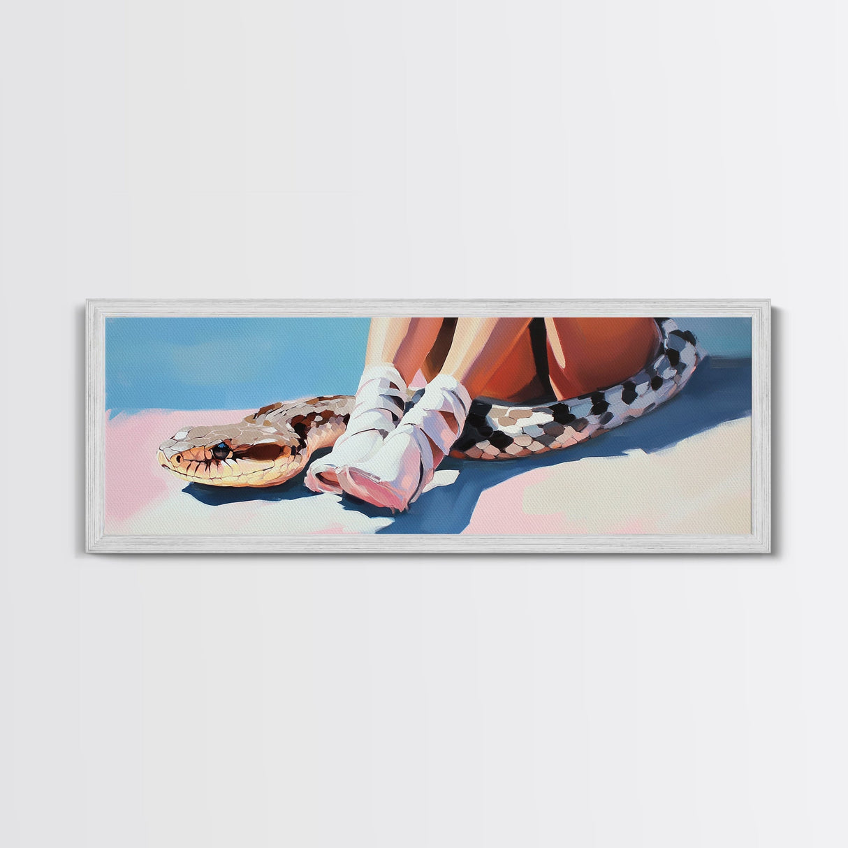 Snake and Ballet Shoes, Surreal Art, Unique Painting, Framed Canvas Print, Edgy Wall Art, Modern Home Decor, Conversation Piece, Bold