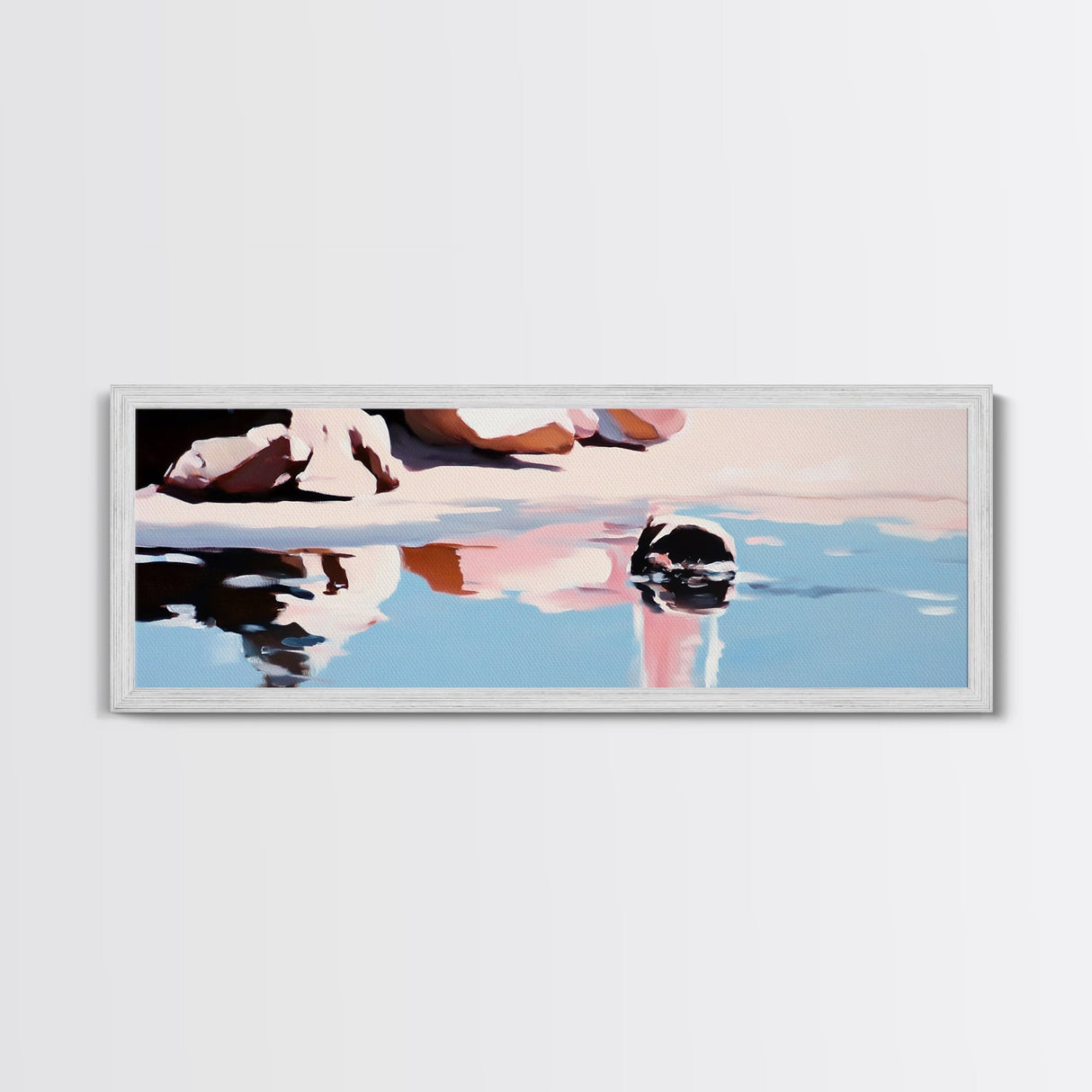 Rock Pool Reflection, Abstract Beach Art, Coastal Serenity, Soft Pastel Decor, Modern Minimalist Aesthetic, Canvas Print, Ocean Vibes