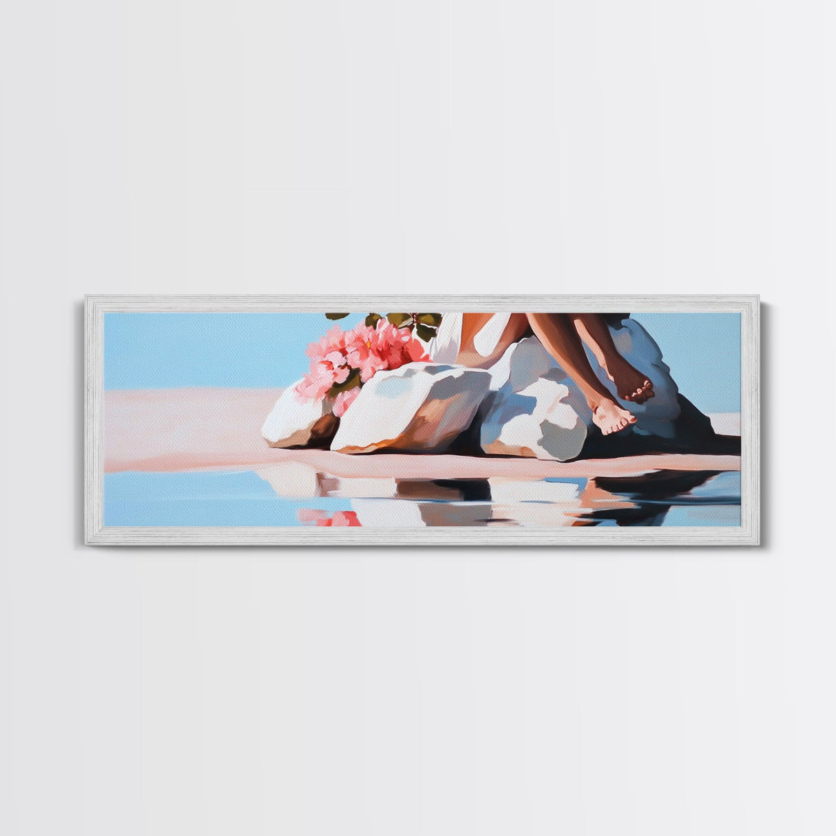 Beach Blossom Scene, Floral Coastal Art, Pastel Summer Vibes, Nature Wall Decor, Soft Aesthetic, Canvas Print, Bedroom Wall Art