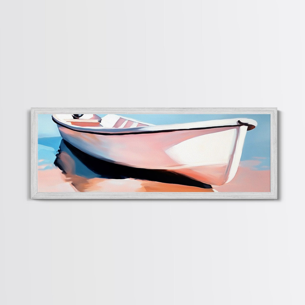 Rowboat on Shore, Nautical Scene, Pastel Coastal Art, Minimalist Ocean Print, Beach House Decor, Serene Wall Art, Canvas Print